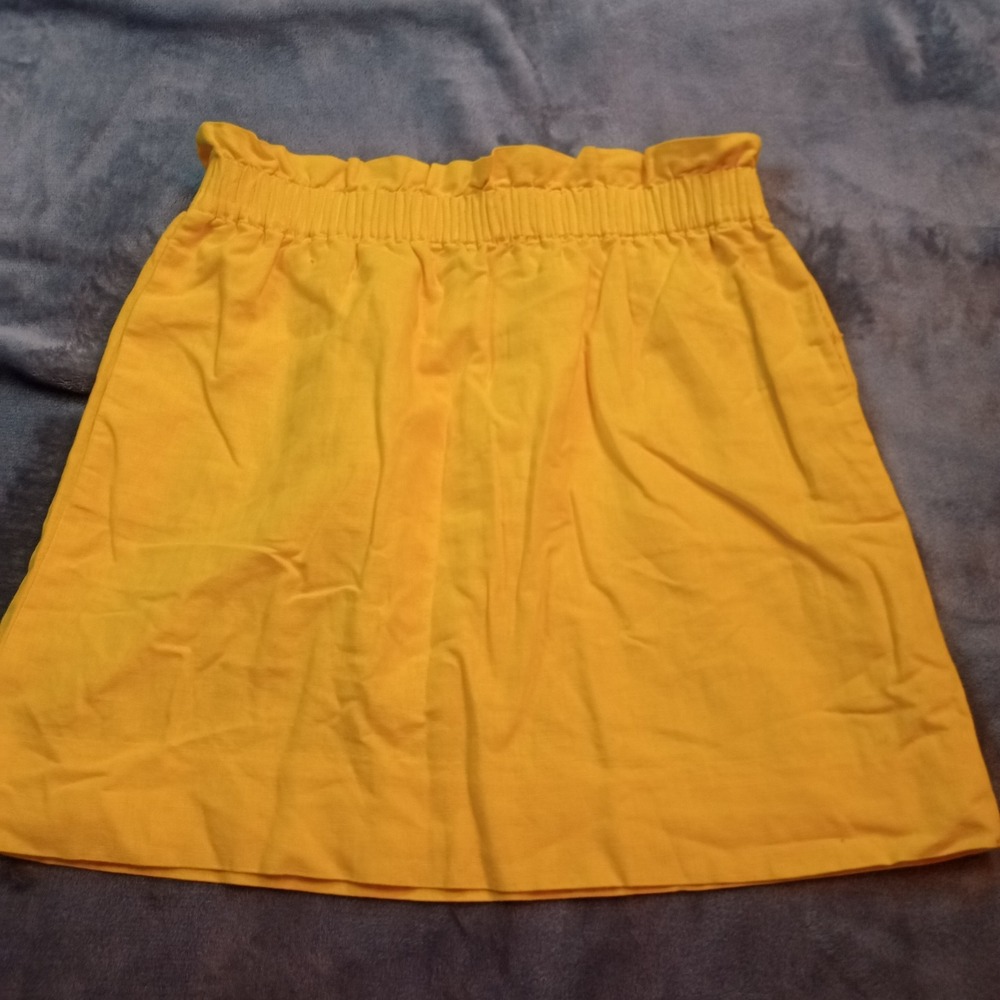J Crew Skirt Women's Sz 6‎ Linen Cotton Lemon Yellow Pull On Beach Elastic Waist